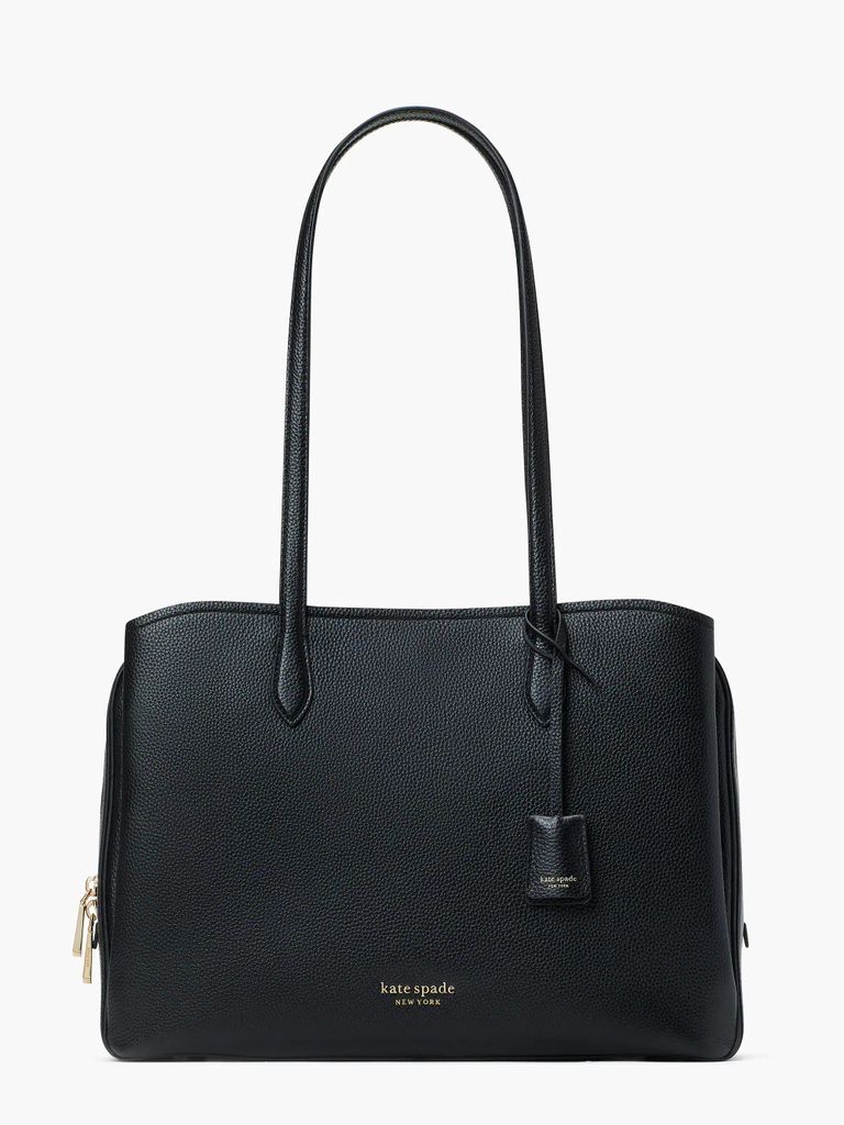 Kate Spade Hudson Pebble Leather Large Work Tote Bag Bag, Black, One Size