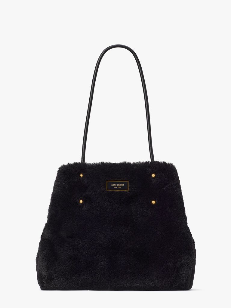 Kate Spade Everything Faux Fur Medium Tote Bag Bag Long Handles, Black, One Size