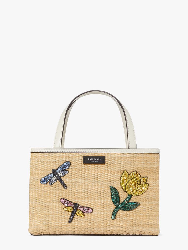 Kate Spade Sam Icon Dragonfly Embellished Straw Small Tote Bag Bag, Natural Multi, One Size