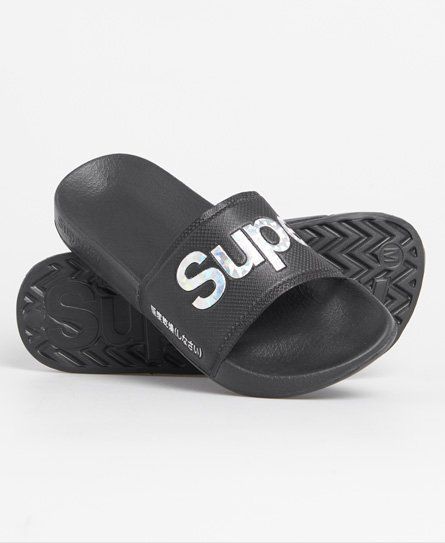 Women's Holographic Infill Pool Sliders Black - Size: S