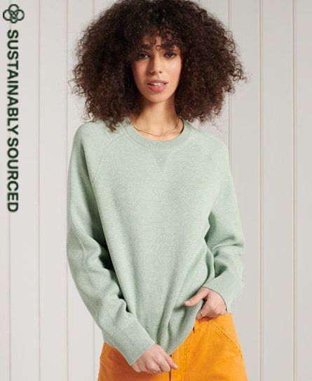 Women's Core Organic Cotton Crew Jumper Green / Mint Grit - Size: 16