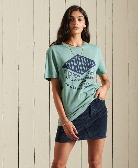 Women's Loose Fit Workwear Graphic T-Shirt Green / Cerulean Dusk - Size: S