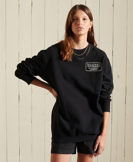 Women's Oversized Workwear Crew Sweatshirt Black - Size: M