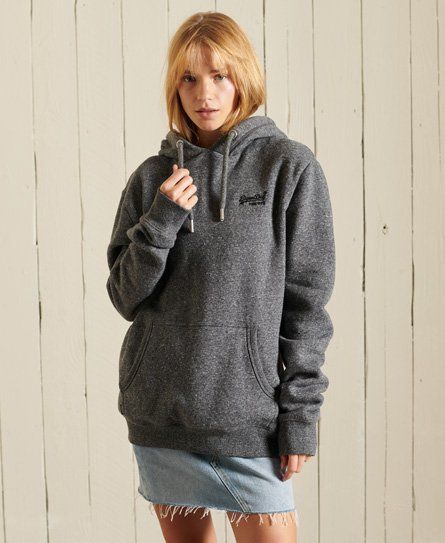 Women's Loose Fit Vintage Logo Embroidered Hoodie Silver / Dark Charcoal Jaspe - Size: S