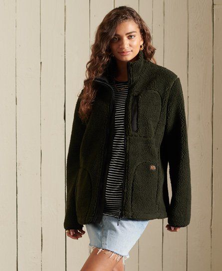 Women's Oversized Sherpa Workwear Jacket Green / Surplus Goods Olive - Size: L
