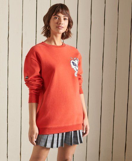 Women's Oversized Crossing Lines Crew Sweatshirt Red / Americana Red - Size: M
