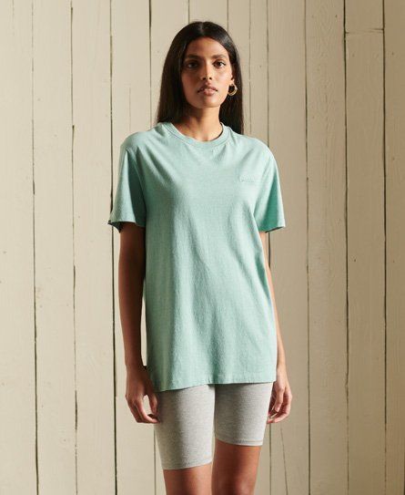 Women's Organic Cotton Loose Fit Vintage Logo T-Shirt Turquoise / Sage Marl - Size: S