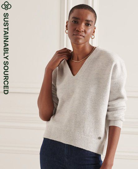 Women's Studios Slouch V-Neck Knitted Jumper Light Grey / Pale Grey Marl - Size: 10