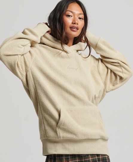Women's Graphic Fleece Oversized Hoodie Beige / Explorer Sand - Size: XS/S