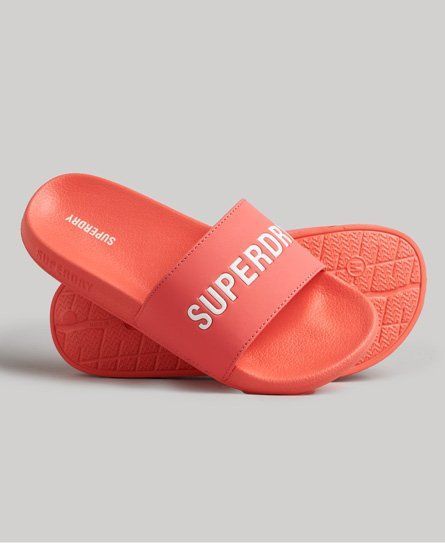 Women's Graphic Moulded Pool Sliders Cream / Hyper Fire Coral/Optic - Size: M