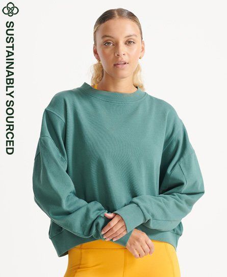Women's Sport Organic Cotton Flex Batwing Crew Sweatshirt Green / Silver Pine - Size: 16