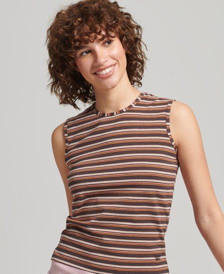 Women's Cali Stripe Tank Top Brown / Orange Brown Stripe - Size: 16