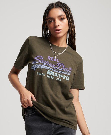 Women's Vintage Logo Embellished T-Shirt Khaki / Army Khaki - Size: 16