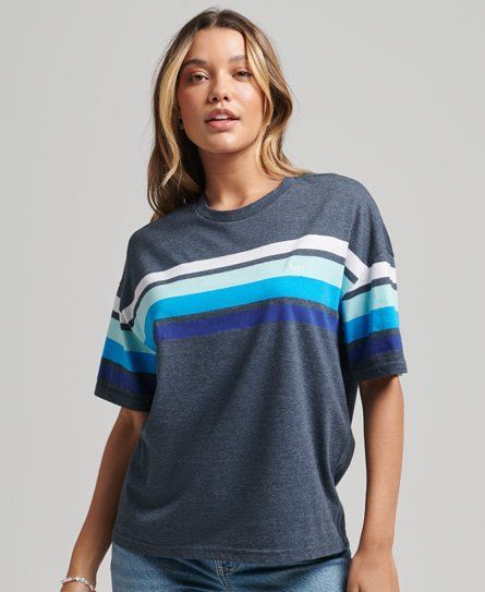 Women's Organic Cotton Cali Stripe 2.0 T-shirt Navy / Eclipse Navy Marl - Size: 8