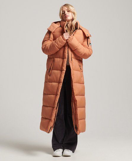 Women's Womens Brown Ripstop Longline Puffer Jacket, Size: 8