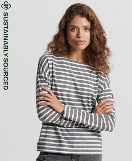 Women's Organic Cotton Heavyweight Stripe Top Grey / Mid Grey Stripe - Size: 8