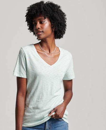 Women's Organic Cotton Pocket V-Neck T-Shirt Green / Surf Spray - Size: 8