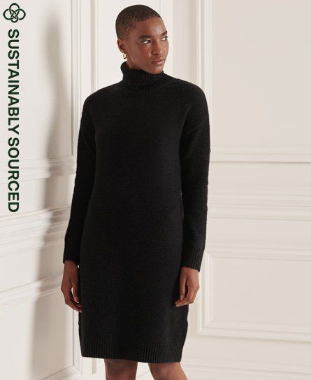 Women's Studios Funnel Neck Knit Dress Black - Size: 8
