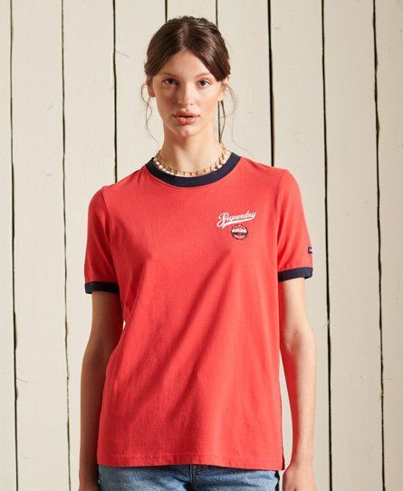 Women's Script Style College T-Shirt Red / Festive Red - Size: 8