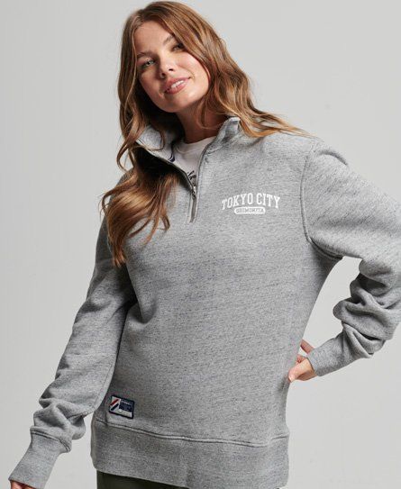 Women's College Oversized Half Zip Sweatshirt Light Grey / Grey Slub Grindle - Size: M