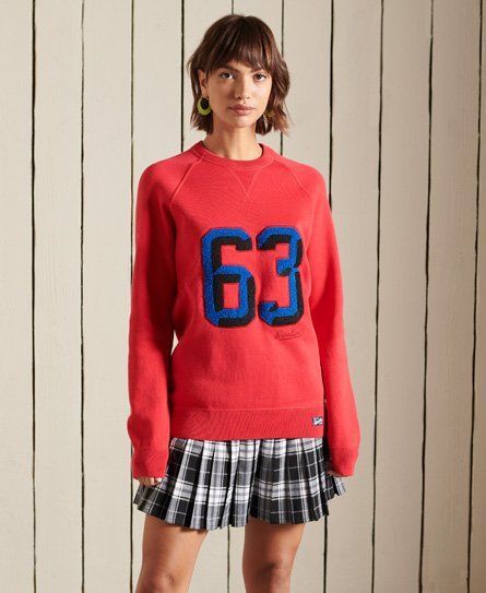Women's Organic Cotton Oversized Varsity Crew Sweatshirt Red / Campus Red - Size: L