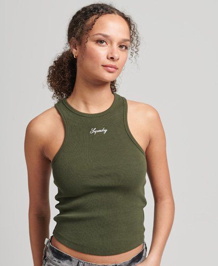 Women's Script Logo Essential Tank Top Green / Dark Moss - Size: 16