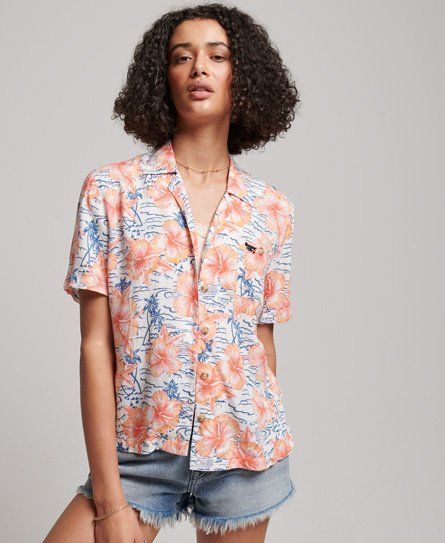 Women's Beach Resort Shirt Navy / Hibiscus Navy - Size: 10