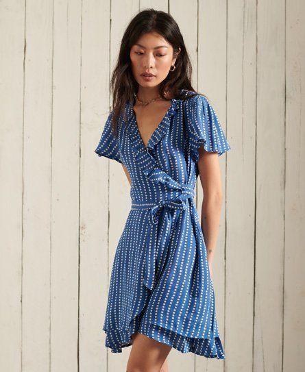 Women's Summer Wrap Dress Light Blue / Blue Dot - Size: 14