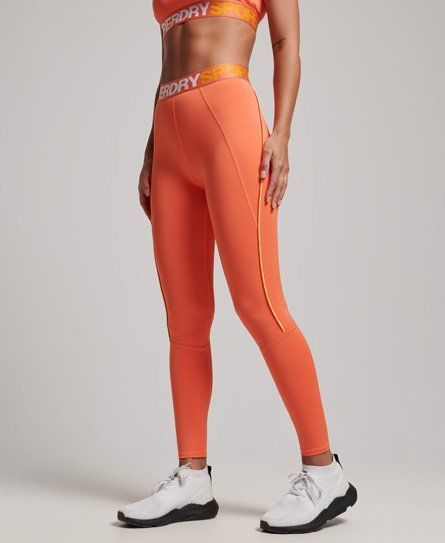 Women's Sport Train Branded Elastic Tight Leggings Orange / Cali Coral - Size: 10