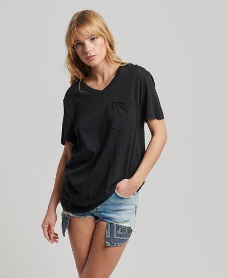 Women's Organic Cotton Studios Boyfriend V-Neck T-Shirt Black - Size: S