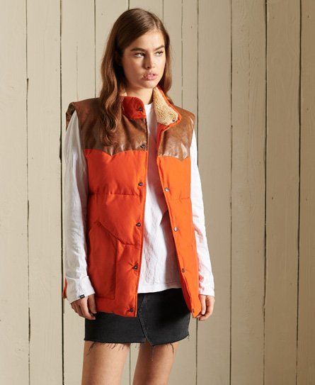 Women's Oversized Leather Mix Gilet Orange / Deep Orange - Size: M