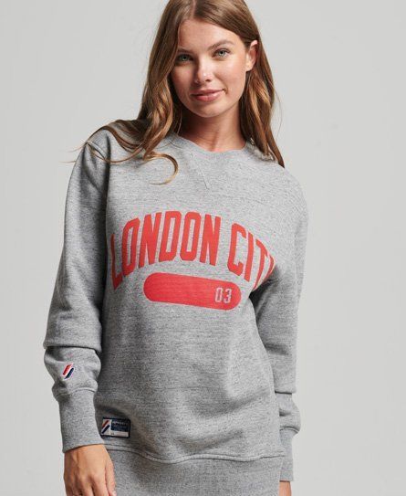 Women's College Graphic Oversized Crew Sweatshirt Light Grey / Grey Slub Grindle - Size: M