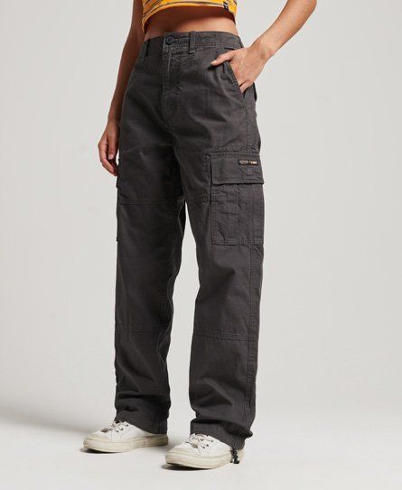 Women's Organic Cotton Baggy Cargo Pants Dark Grey / Washed Black - Size: 34/32