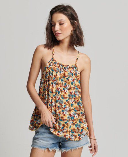 Women's Halter Beach Cami Top Yellow / 70s Yellow Floral - Size: 10