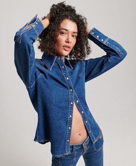 Women's Organic Cotton Denim Western Shirt Dark Blue / Fulton Vintage Blue - Size: 16