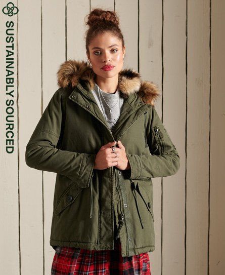 Women's Premium Military Parka Coat Khaki - Size: 10