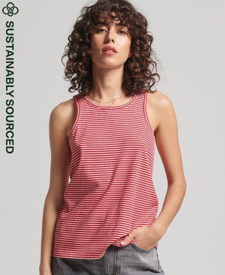 Women's Organic Cotton Vintage Logo Stripe Vest Red / Papaya Red Marl/Rodeo White - Size: 14