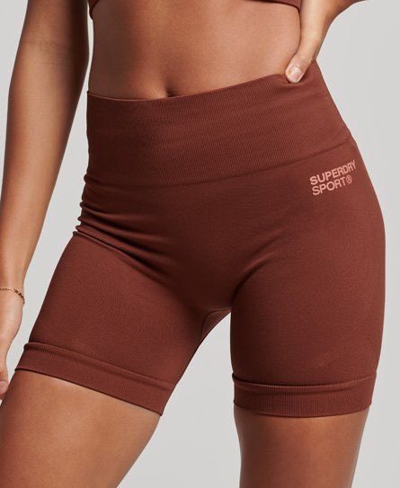 Women's Ladies Logo Print Sport Core Seamless Tight Shorts, Brown, Size: 6/8