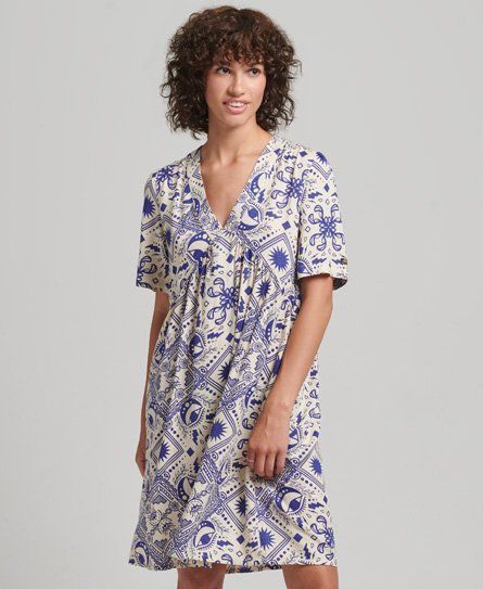 Women's Printed Short Sleeve Dress Cream / Tarrot Print Ecru - Size: 12