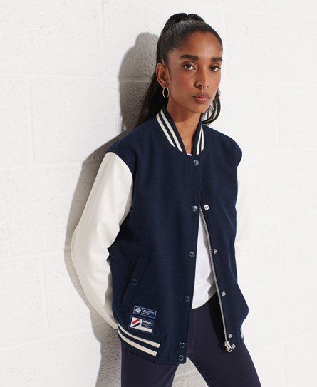 Women's Wool Varsity Baseball Jacket Navy / Navy/ecru - Size: 12