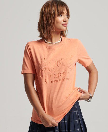 Women's Script Style Embossed T-Shirt Orange / Naranja Marl - Size: 6
