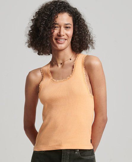 Women's Lace Trim Vest Top Orange / Varsity Orange - Size: M/L