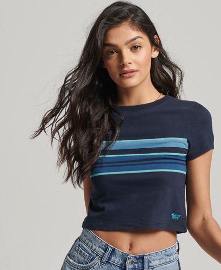 Women's Vintage Stripe Crop T-Shirt Navy / Eclipse Navy Stripe - Size: 8