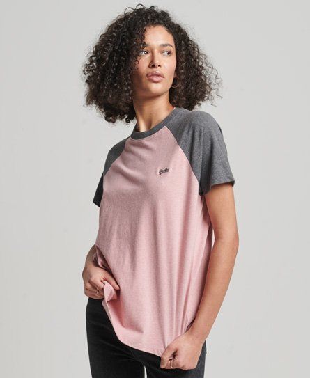 Women's Organic Cotton Vintage Baseball T-Shirt Pink / Rich Charcoal Marl/LA Soft Pink Marl - Size: 8