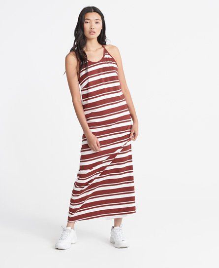 Women's Summer Stripe Maxi Dress Red / Rosewood - Size: 8