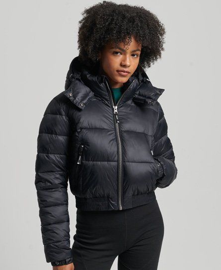 Women's Fuji Cropped Hooded Jacket Black - Size: 14