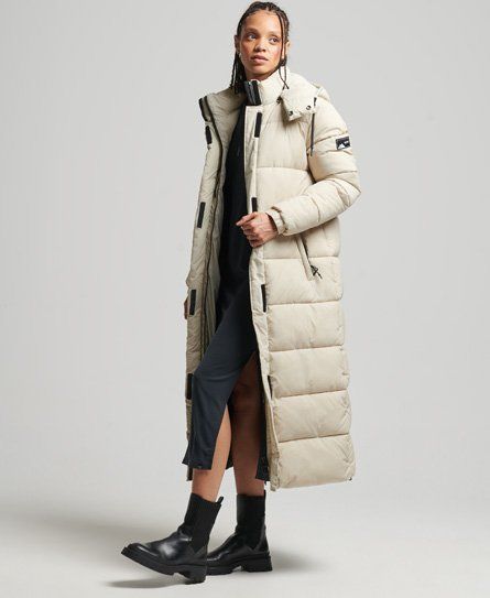 Women's Ripstop Longline Puffer Jacket Beige / Pelican - Size: 10