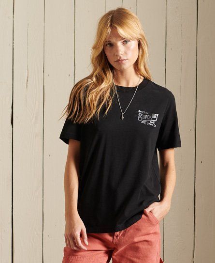 Women's Script Style Workwear Foil T-Shirt Black - Size: 8
