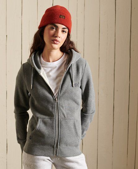 Women's Vintage Logo Embroidered Zip Hoodie Grey / Rich Charcoal Marl - Size: 8