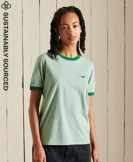Women's Organic Cotton Vintage Logo Ringer T-Shirt Green / Freeway Green Marl - Size: 8